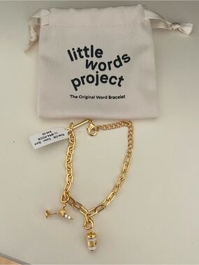 Little Words Project charm bracelet with two charm coffee and martini gold NEW
